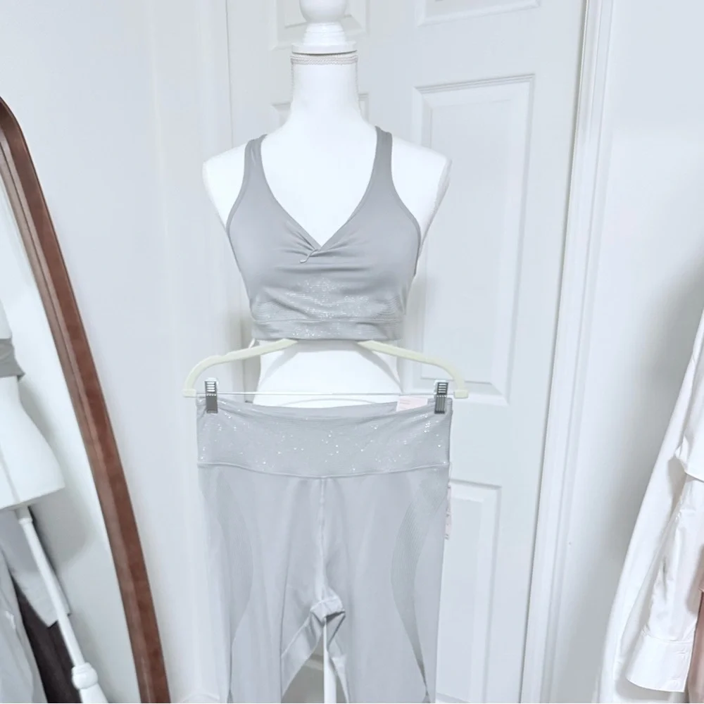 Victoria's Secret Light Gray Leggings and Jogging Bra Set